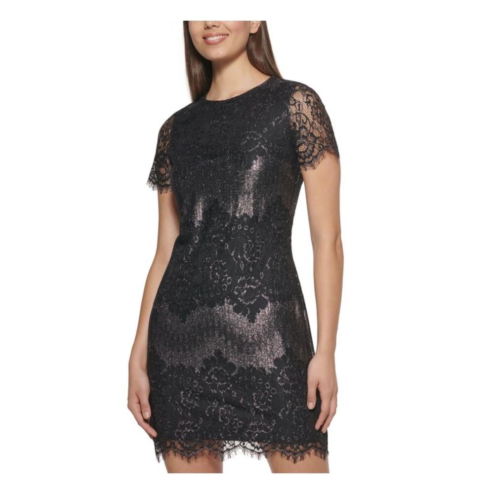 Black Lace Overlay Mini Dress